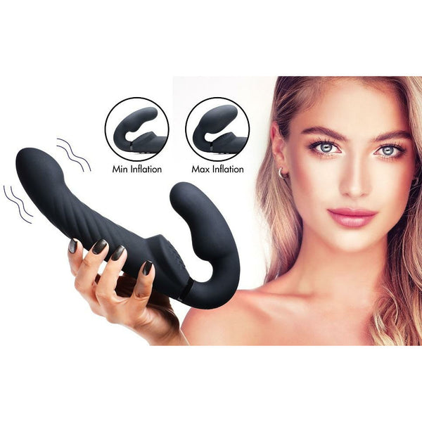 Ergo-Fit Twist Inflatable Vibrating Silicone Strapless Strap-on - Black